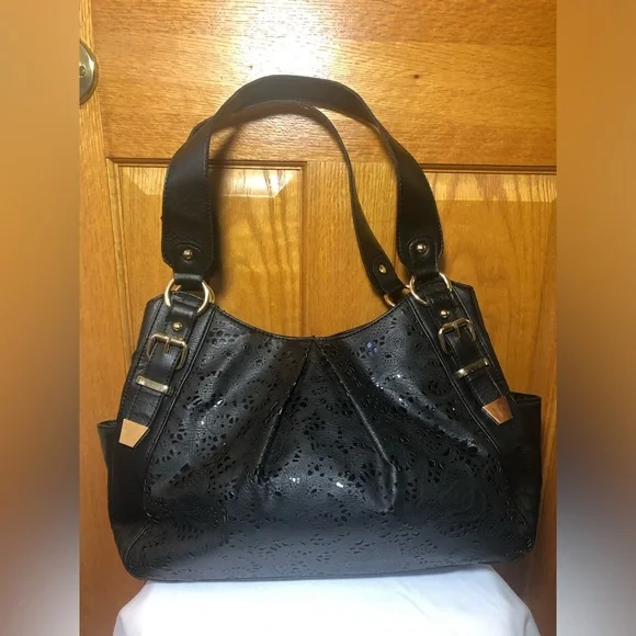 Black Laser-Cut Shoulder Bag - Picture 1 of 6